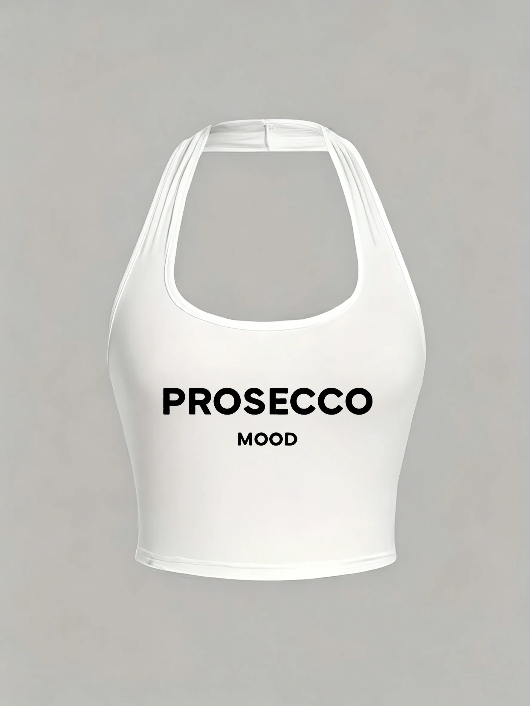 Prosecco Mood Letter Print Halter Neck Tops Trendy Sexy Women Summer Halter Top Y2k Sleeveless Tanks Vest Tank Top Girls Woman