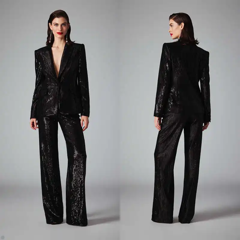 Shiny Sequined Women Pants Suits Custom Made Plus Size Mother Of Bride Blazer Graduation Ceremony Attire Wear 2 Pieces