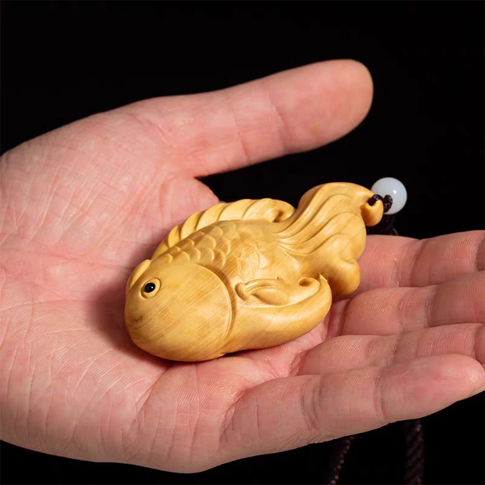 Y56, 3 INCH Japanese Boxwood Hand Carved Netsuke Sculpture Miniature : Beautiful Fish