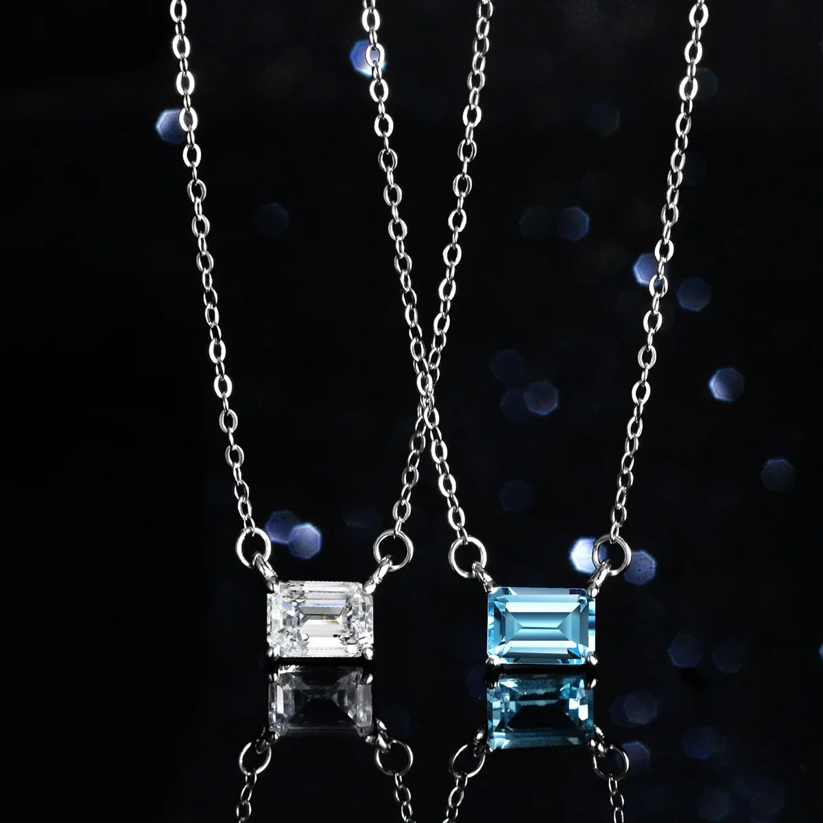 

Natural Blue Topaz Mozzarella Diamond Necklace Pendant Women's Sterling Silver Carat Geometric Rectangular Zuma Green Cut