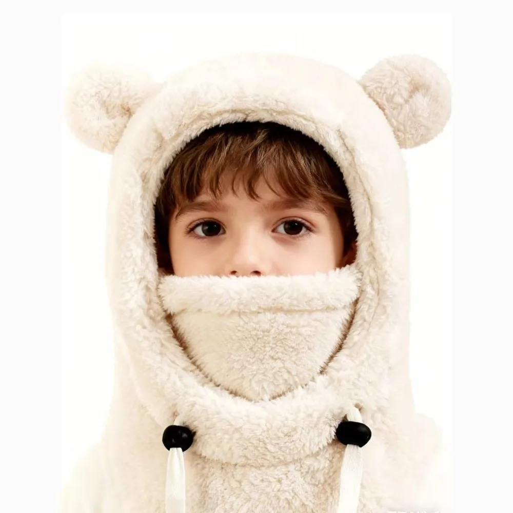 

Face Cover 3 in 1 Winter Helmet Hat Mask Scarf Soft Integrated Hat Keep Warm Cartoon Animal Beanie Hat Cycling