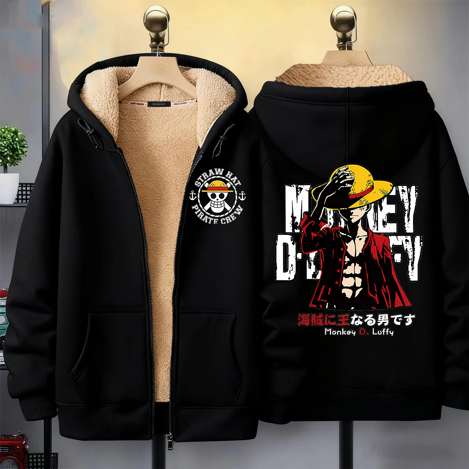 قطعة واحدة الرمز البريدي هوديي للكبار لوفي أنيمي الملابس أزياء رجل امرأة لامب الصوف معطف أزياء الشتاء الدافئة الملابس السوداء هدية #3