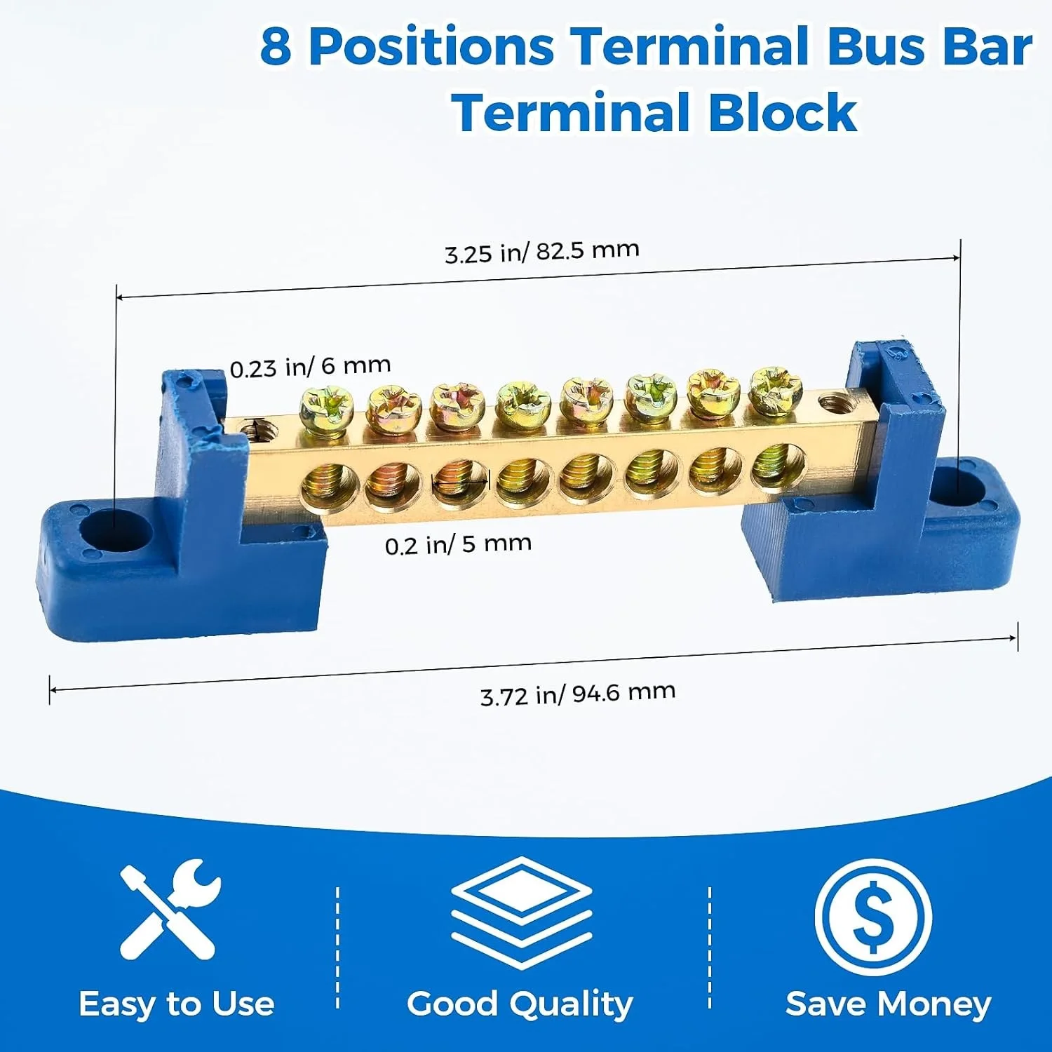 10pcs 8-Ground Bus Bar Terminal Block Brass Wire with Screw Block Stud Insulator Base fit Power Distribution Cabinets Truck Boat