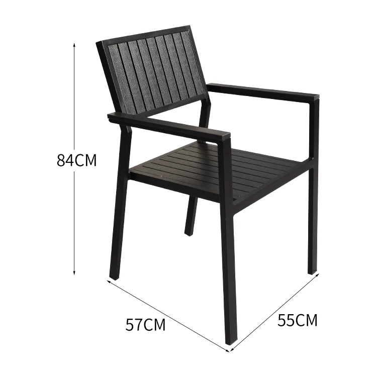 Silla de madera negra para exteriores, resistente al agua, ocio, brazo, sillas de comedor al aire libre, venta al por mayor