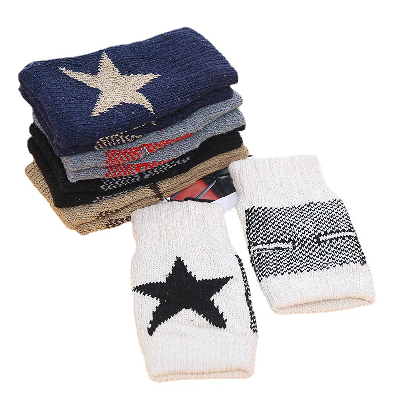 Women's Star Knit Fingerless Gloves Wrist Length Men Women Pentagram Half Finger Warm Soft Mitten Y2K Hand Arm Warmers