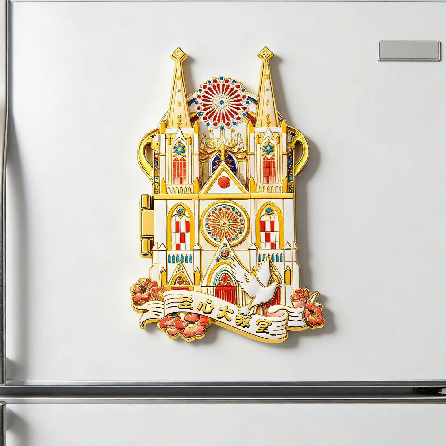 Guangzhou Sacred Heart Cathedral metal magnetic refrigerator sticker for opening and closing