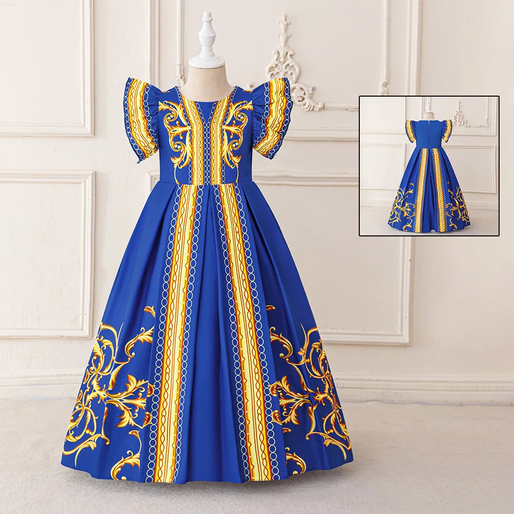 Muslimische Robe Festival Kinder Vintage Print Mädchen Arabisch Traditionelle Kleidung Luxus Kinder Kleid Elegante Party Kleider