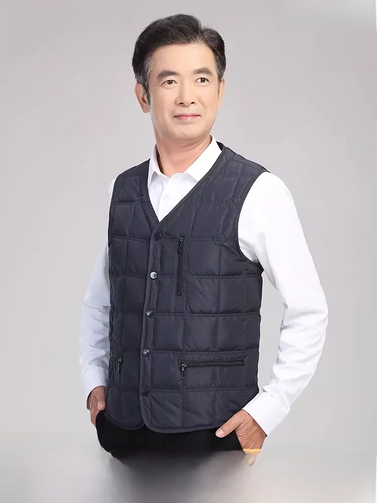 

Yaloo Men's down Vest Casual Warm Outerwear Busin Casual Sle Ultra ort Length V-Ne k Color Polyester Fiber