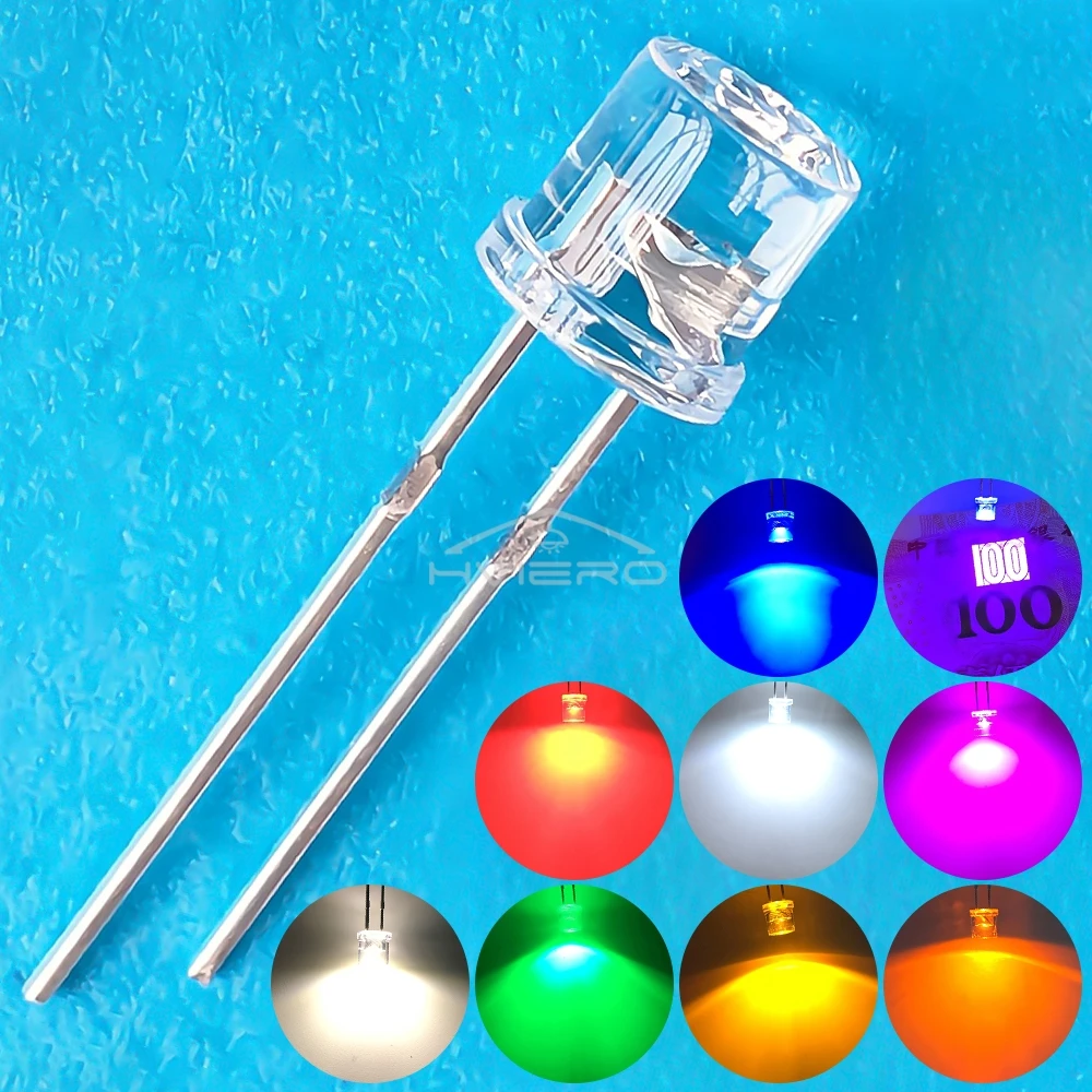 1000Pcs 5mm Flat Top White Red Yellow Blue Green Emitting Diode LED Wide Angle Ultra Bright Bulbs Light Decoration Lamp Diodes — zdjęcie 4