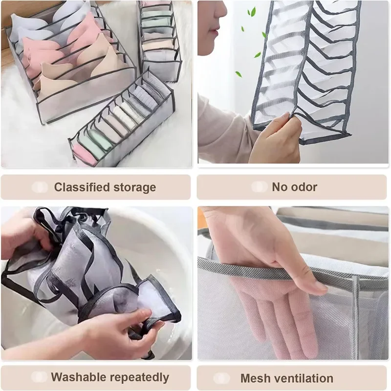 4PCS Wardrobe Clothes Organizer Storage Compartments Women Underwear Storage Bins Mesh Storage Compartment Clothing Divider Bags