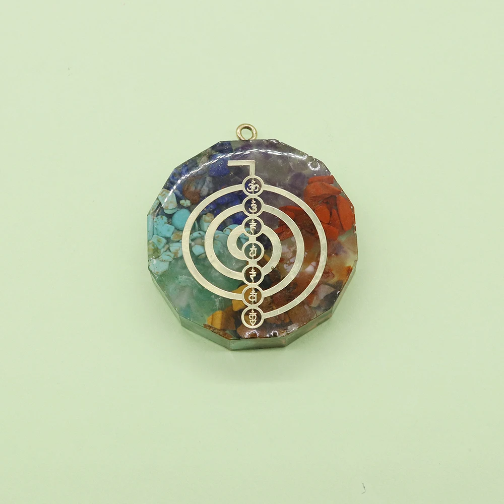 Fashion Natural Stone Seven Chakra Resin Pendant Orgone Spiritual Healing Stone Carving Symbol Spiritual Healing Gemstone Gift