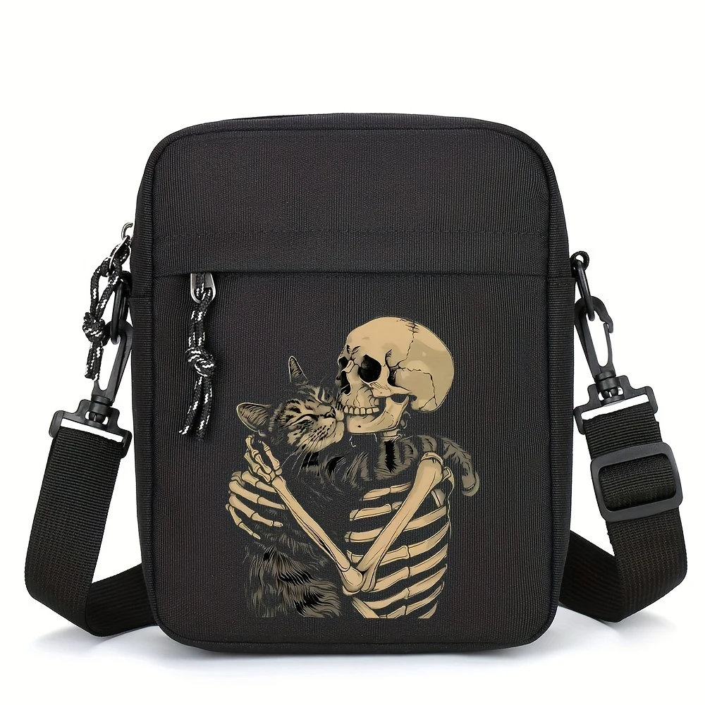 

Men's Crossbody Bag, New Style, Features Skull Print, Is Stylish and Cool, Versatile Single-Shoulder Mobile Phone Bag