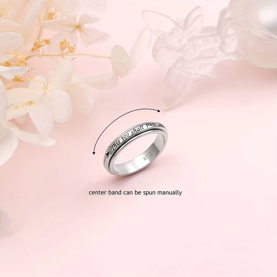 925 스털링 실버 회전 반지 - '이것도 지나갈 것이다' 문구, 6-10 미국 사이즈, 보헤미안 빈티지 스타일 여성 남성용 주얼리 이미지 3