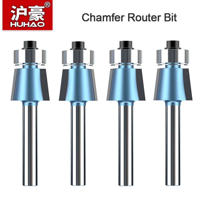 Huhao 1/4 "haste chanfro roteador bit borda chanfrada formando roteador bit com rolamento carpintaria carboneto de aço cortador madeira cnc ferramenta