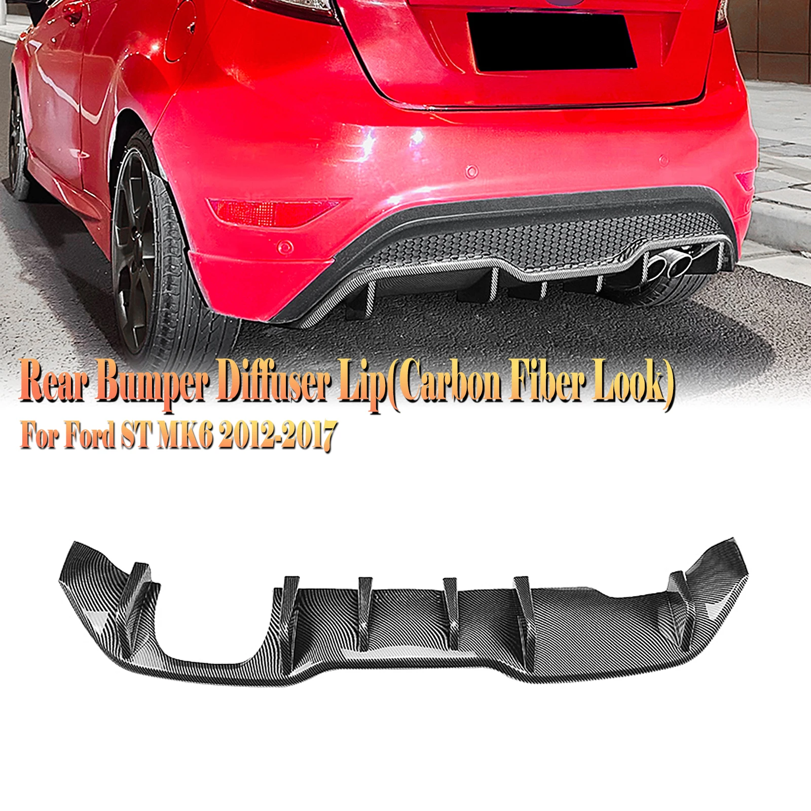Carbon Fiber Look/Gloss Black Rear Bumper Diffuser Lip Splitter Spoiler For Ford Fiesta MK6 MK7(UK) ST Line 2008-2017 B-Max B232