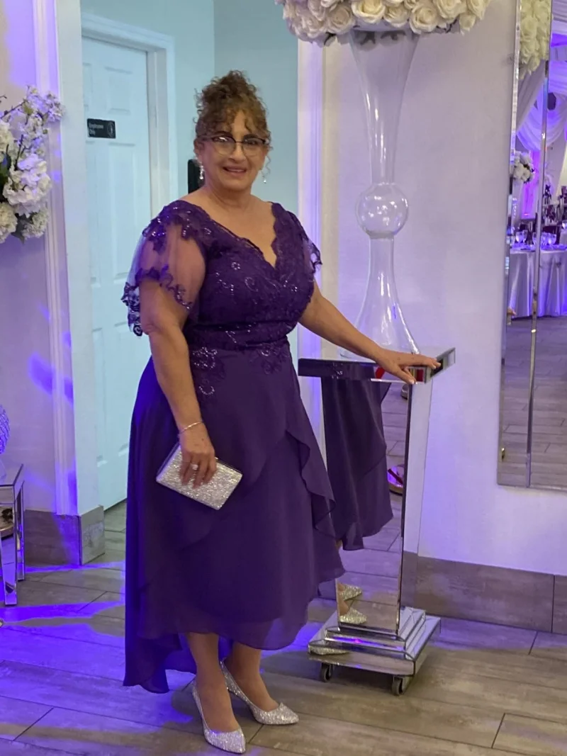 فستان شيفون مطوي بأكمام كشكشة للنساء ، فستان حفلة مسائية رسمي ، فساتين زفاف ، أم العروس ، زينة دانتيل