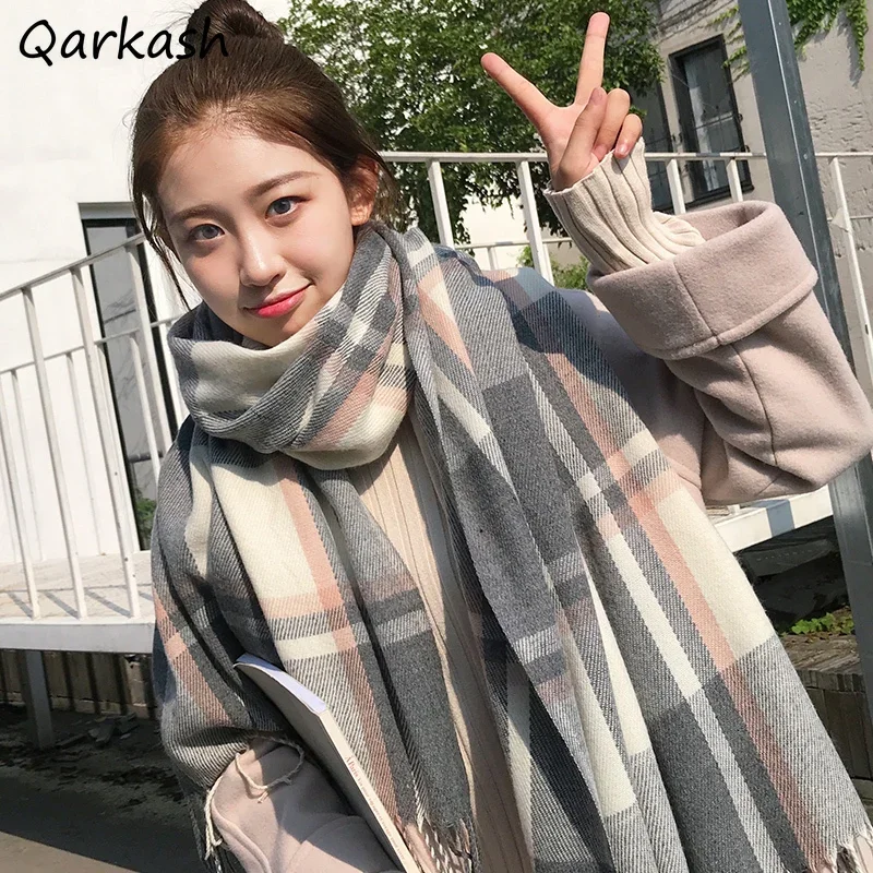 

Шарфы женские в клетку зимние винтажные классические с кисточками универсальные для колледжа повседневные нежные сохраняющие тепло женские базовые популярные в японском стиле новые