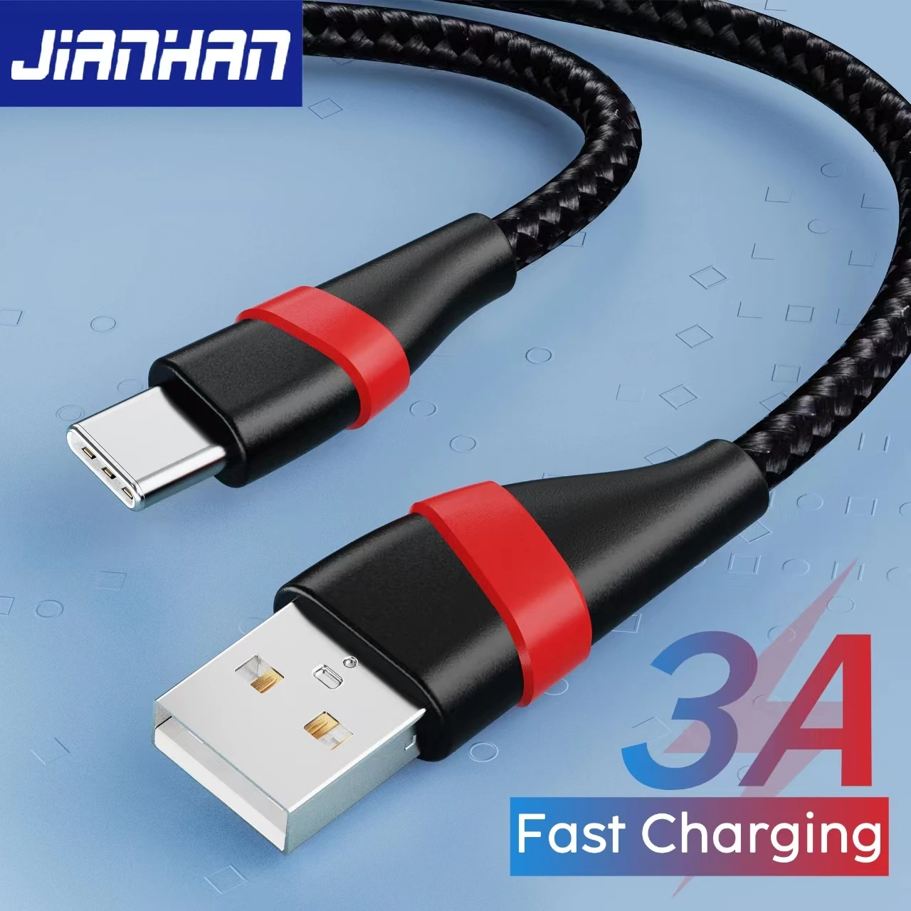 JianHan USB Type C Cable 3A Fast Charging Charger USB C Wire Cord For iPhone 15 Samsung S22 S10 S9 S8 Xiaomi USB C Data Cable