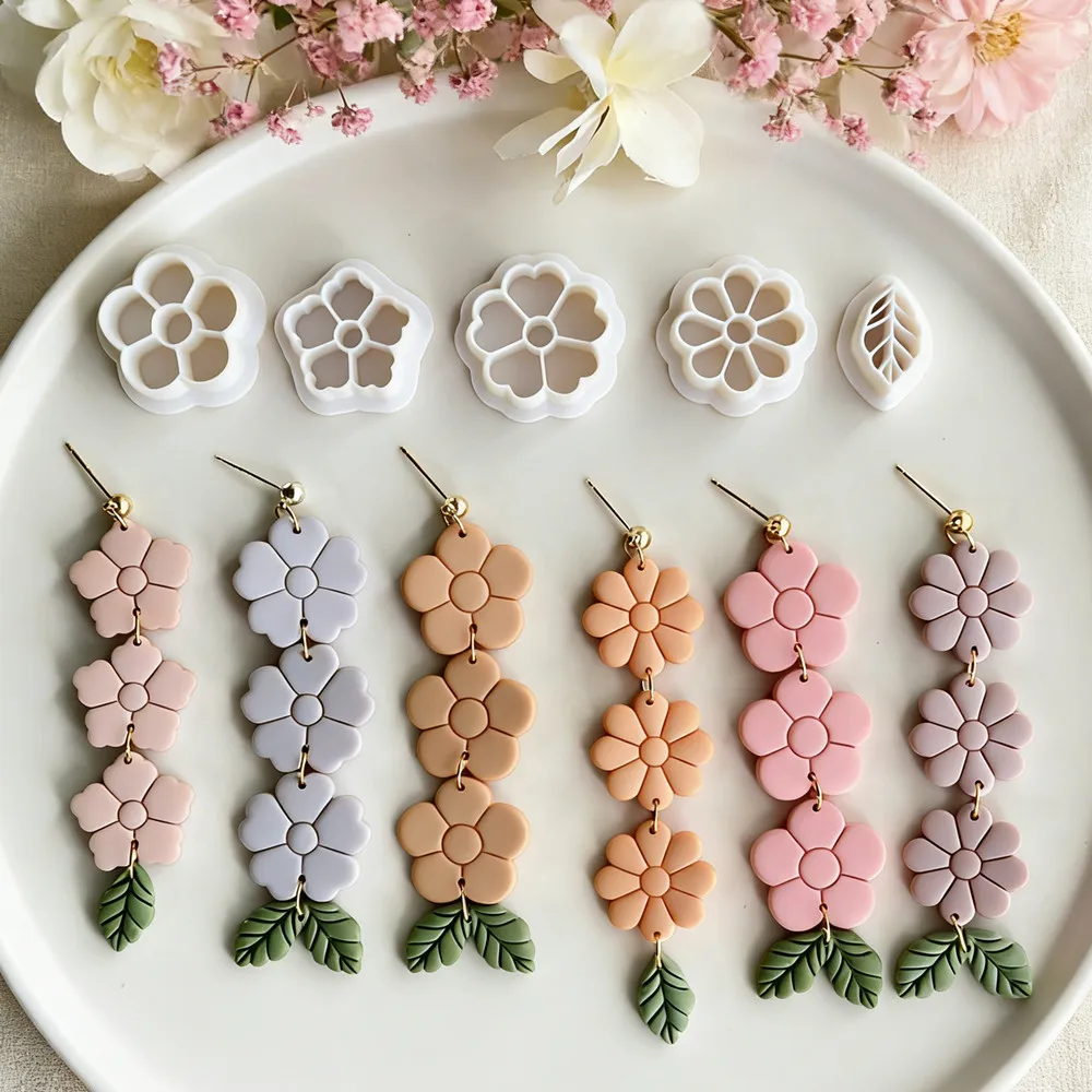 

Набор из 5 шт. формочек для полимерной глины: цветы, листья, маргаритки. Инструмент для создания украшений из глины, для тиснения и изготовления подвесок.