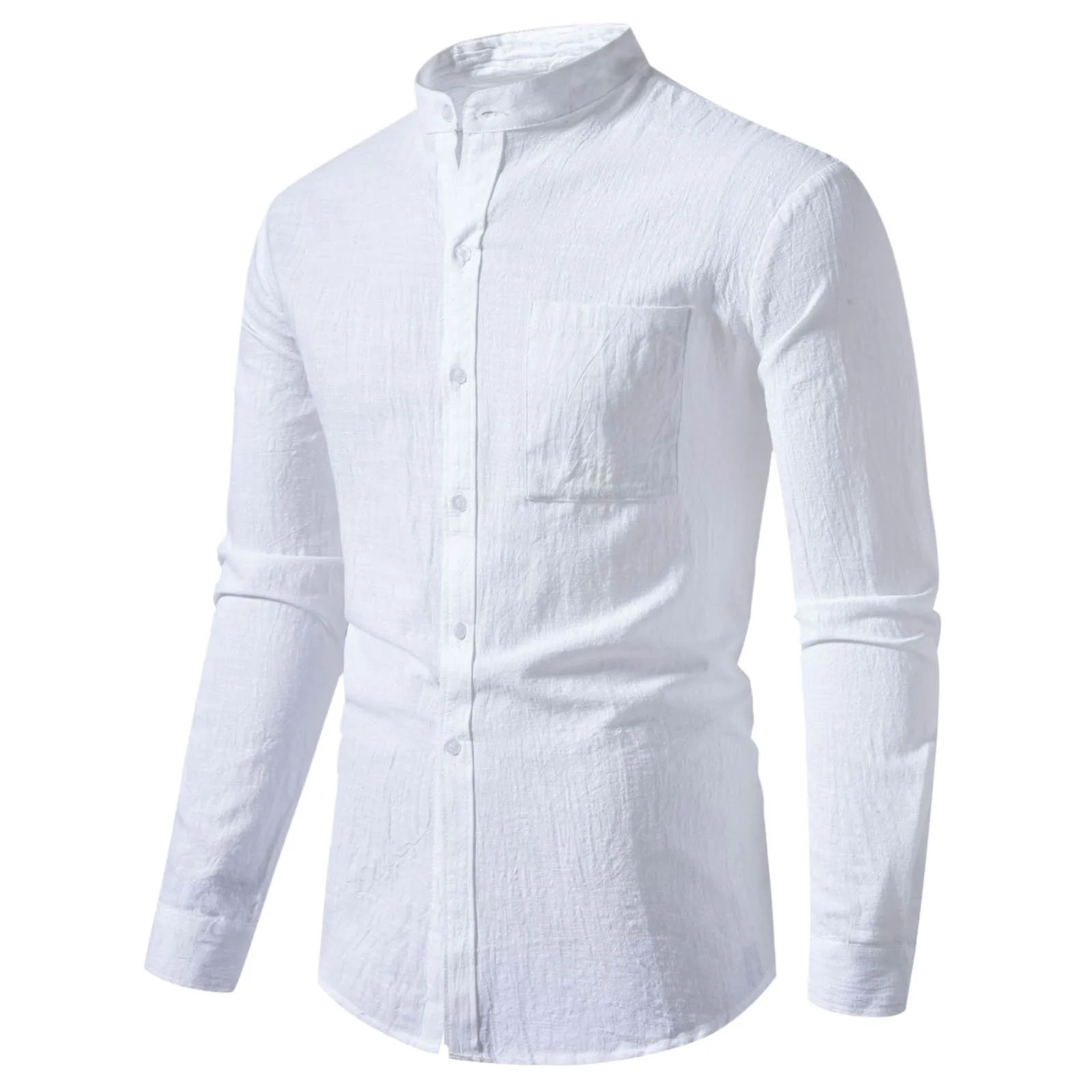 Men Shirt with Chest Pocket Soft Breathable Long Sleeve Casual for Spring Men's Slim Fit Stand Collar Shirt with Chest Pocket