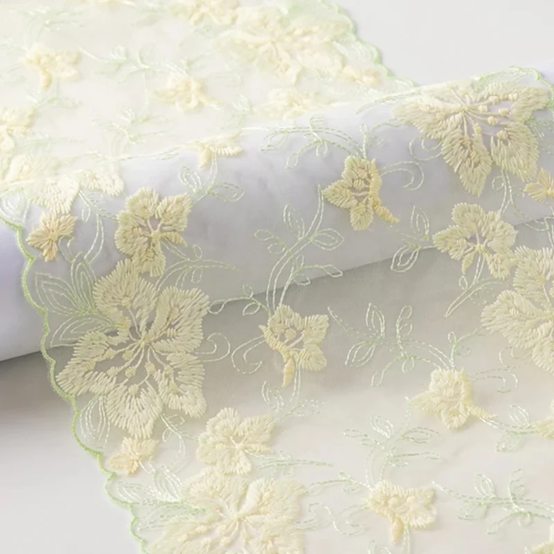 Yellow Soft Mesh Tulle Embroidered Trim DIY Dress Sewing Crafts Embroidery Lace For Lingerie Underwear Lace Fabric Accessories