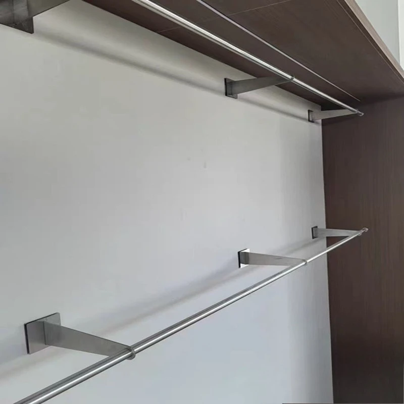 

Clothing store display rack wall stainless steel clothes rod wall mounted display shelf
