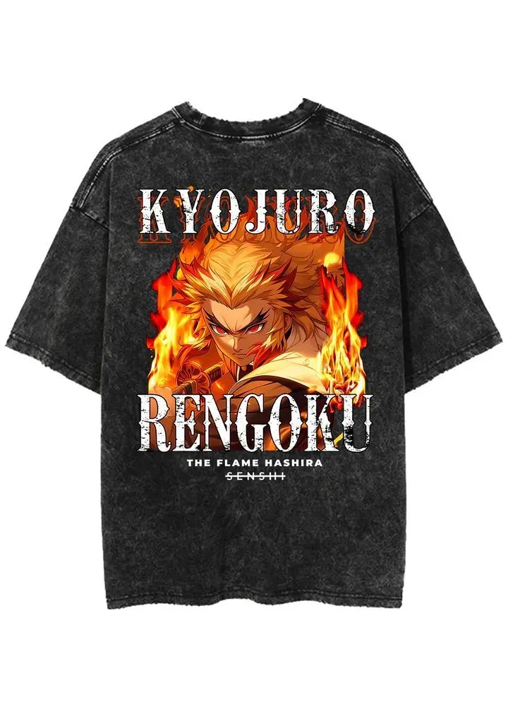Demônio slayer kyojuro rengoku anime t camisa das mulheres dos homens de algodão manga curta casual topos vintage t streetwear cosplay moda 2026
