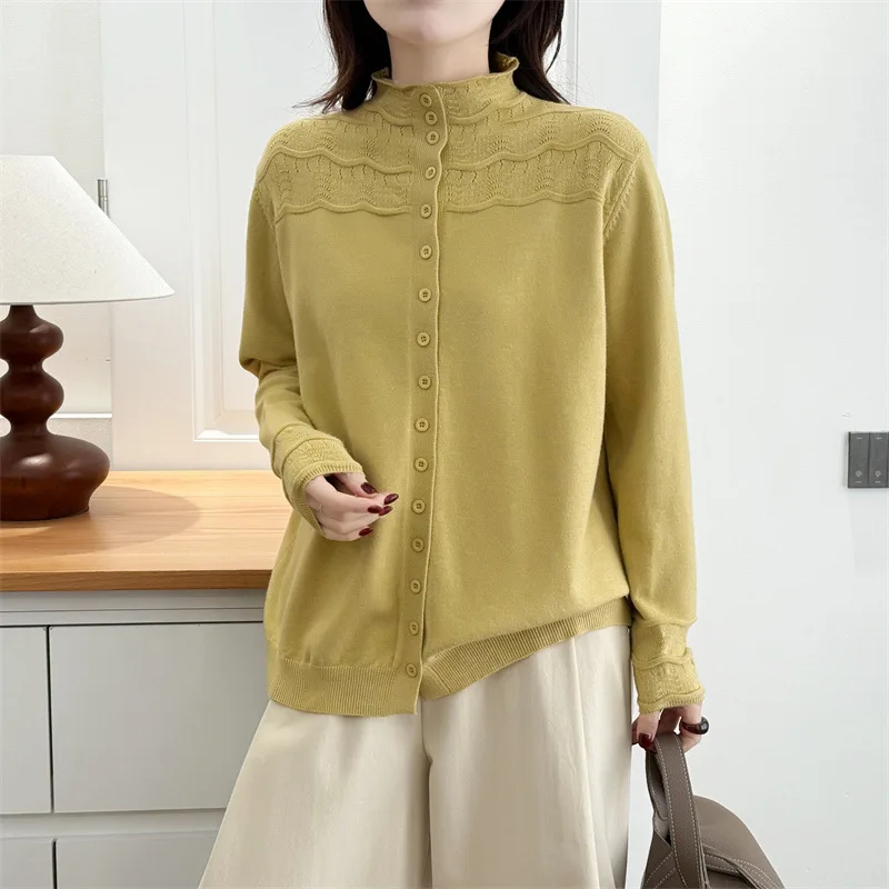 

XXXXL Fashion Plus Size Woman Clothing Cardigan Sweater Spring 2026 Knitted Jacquard Long Sleeve stand-up Collar Jumpers 832