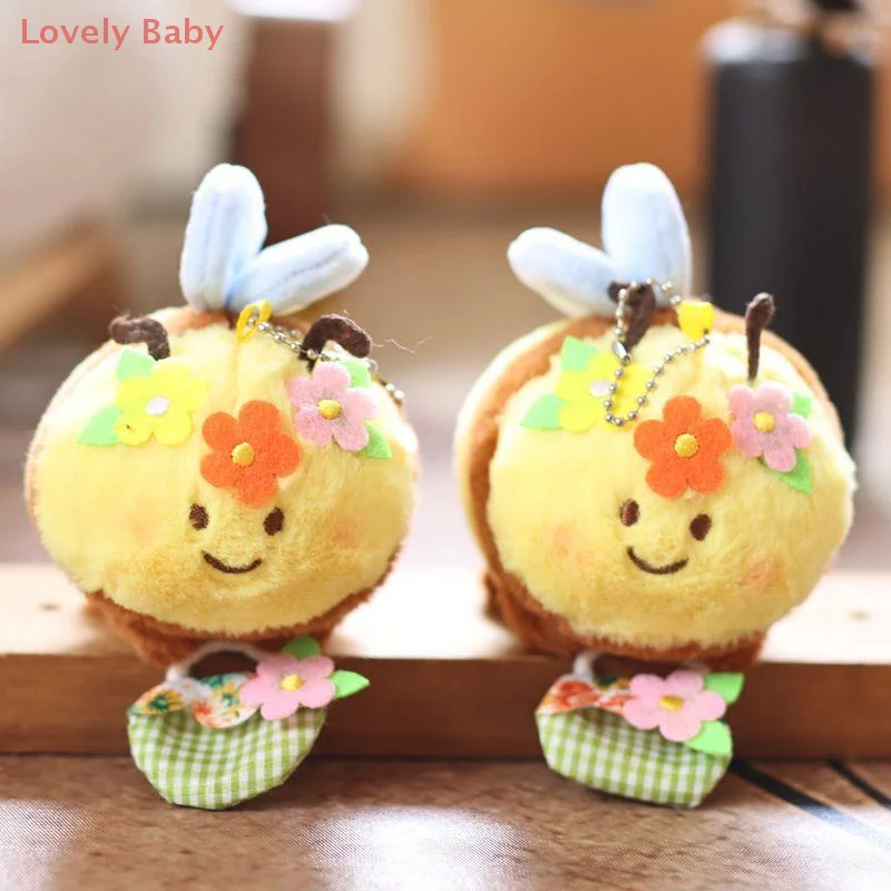 【BBS】1 peça kawaii bonito cesta de flores pequena abelha boneca brinquedo de pelúcia chaveiro pingente mochila das crianças acessórios presentes do feriado