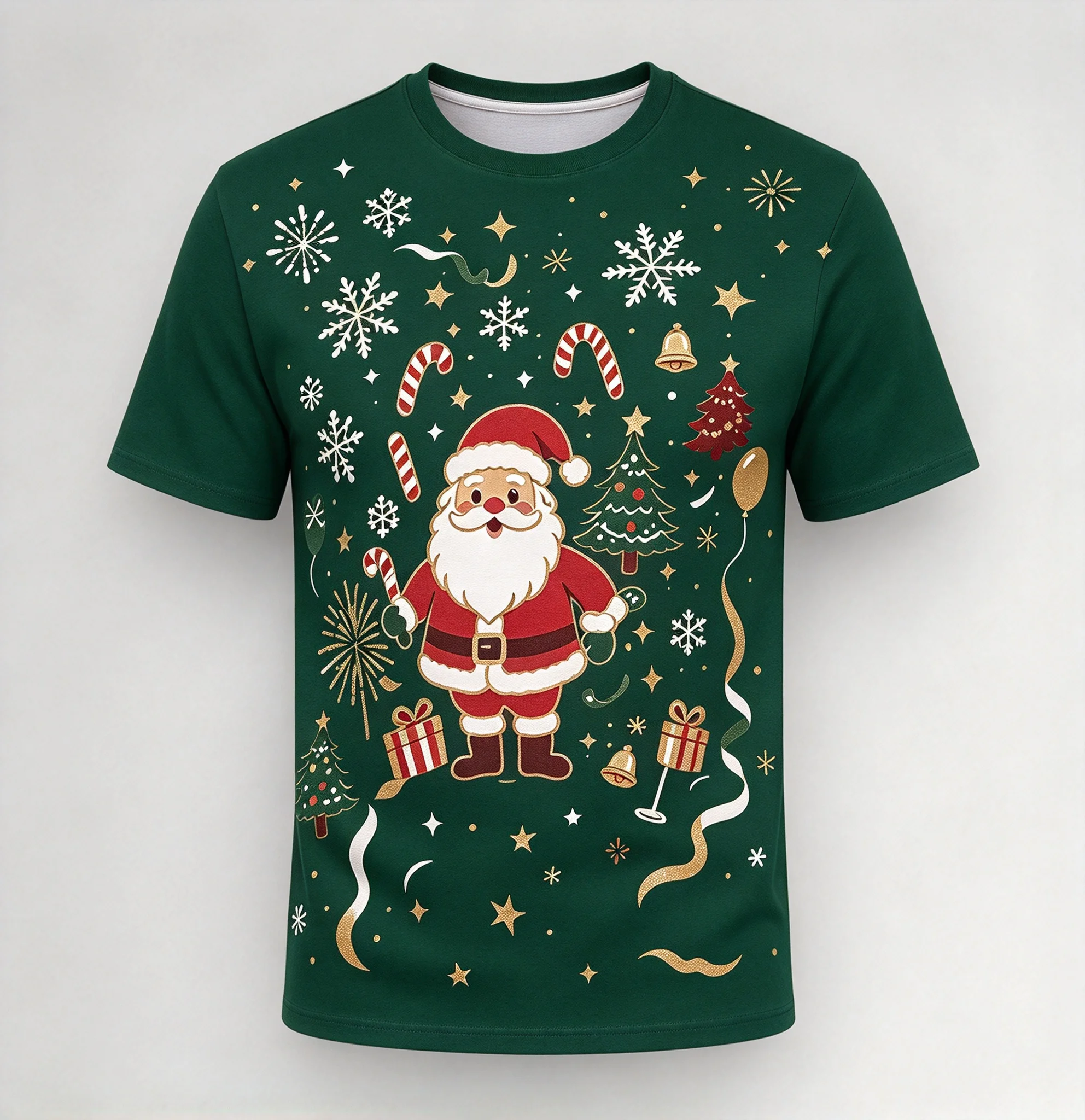 Men's Christmas Santa T-Shirt Cute Santa Claus Snowflake Gift Candy Cane 3D Print Short Sleeve Tee Xmas Holiday Party Casual Top