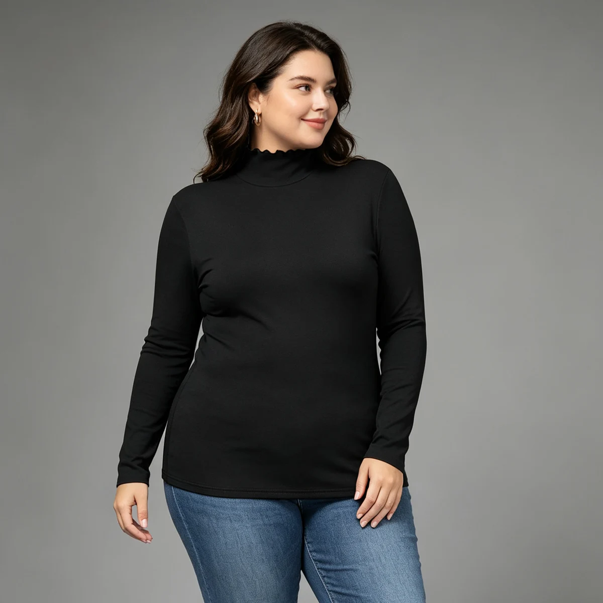 1/3 Stück Damen-Oberteil in Übergröße, warm, für Herbst/Winter, einfarbig, modisch, mit hohem Kragen, langärmelig, lässig, für den Alltag, Sport, bequem, trendig – Detail 4