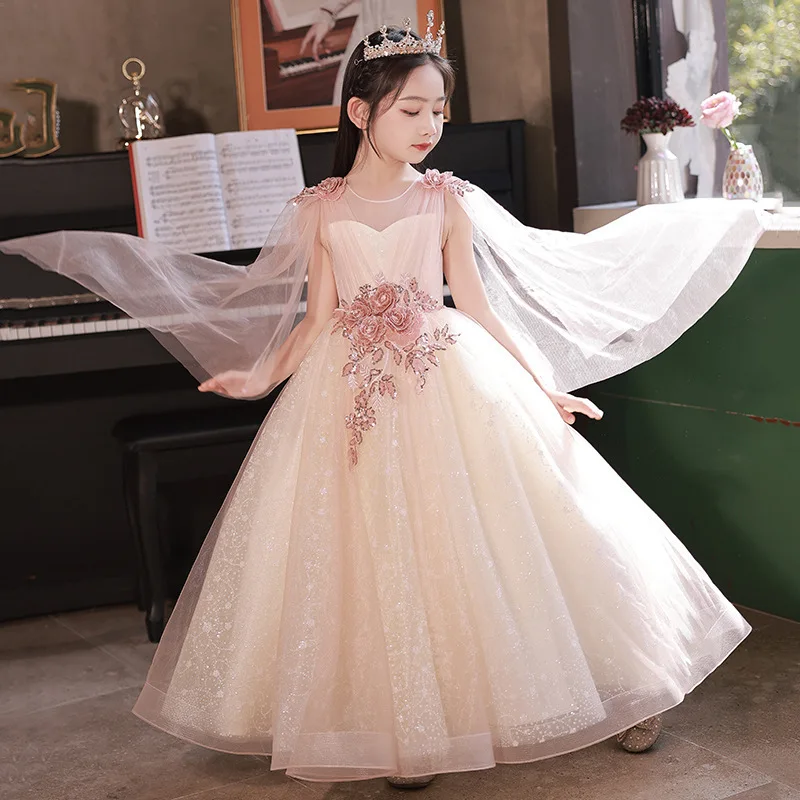 Girls\' Dress2024New Sweet Elegant Guzheng Performance Costume Girls\' Piano Solo Catwalk Evening Dress