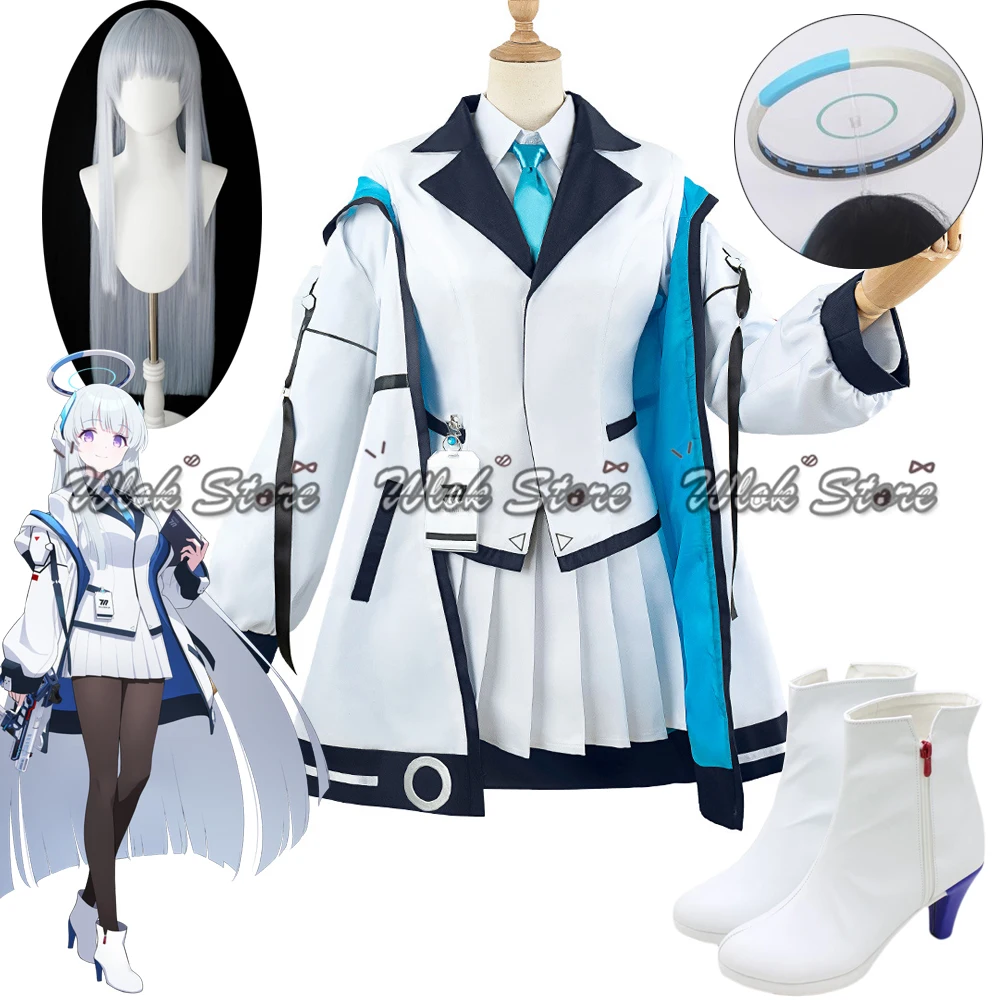 Blue Archive Ushio Noa Cosplay Costume Wig Halo School Uniforms Trench Coat Skirt Suit Halloween Carnival Outfits Wigs Shoes