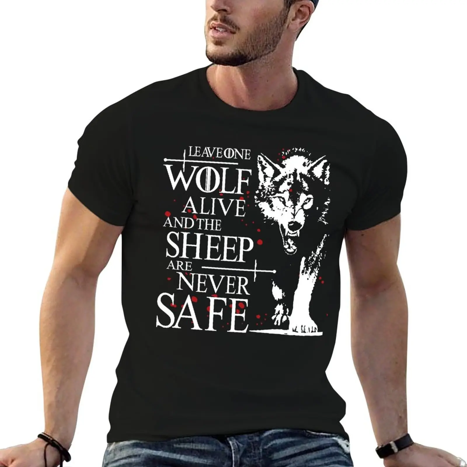 T-shirt « Laissez un loup vivre, les moutons ne sont jamais en sécurité » pour homme, t-shirts en coton, t-shirts graphiques amusants pour hommes