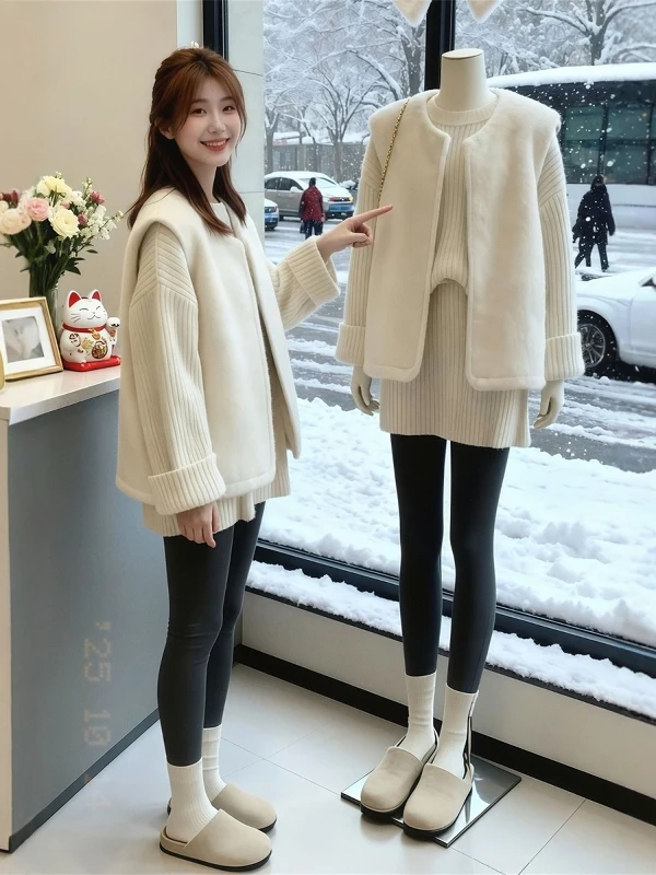 Canotta rotonda allentata Ne Svel Canotta da donna autunno inverno Faionable Capispalla Canotta Vestibilità comoda Colore