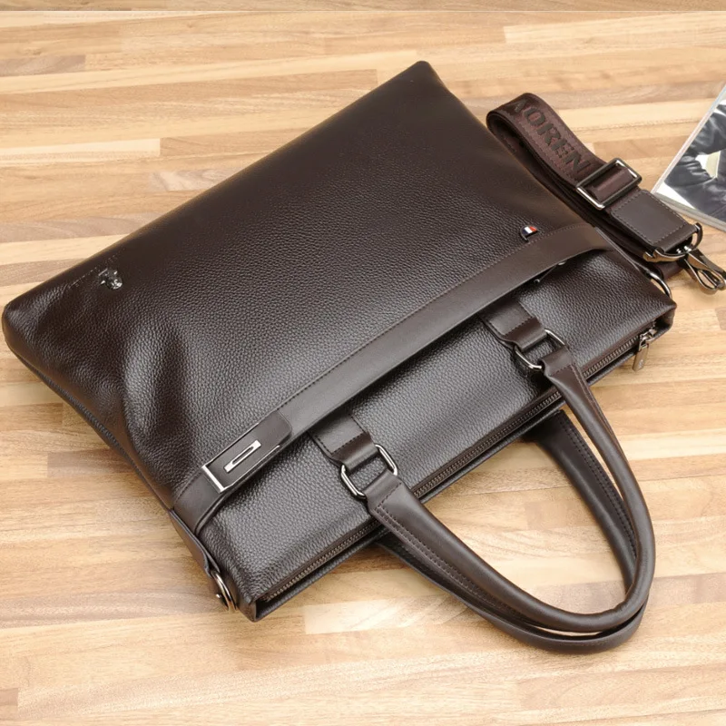 Leather Men Briefcase 14 Inch Laptop Messenger Bag Business Handbag A4 Document Luxury Portfolio Bag