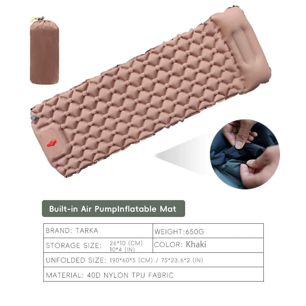 TARKA Opblaasbare Campingmatten Luchtbed Met Kussen Outdoor Toeristische Slaapmatje Zelfopblazende Matras Voor Wandelen Klimmen