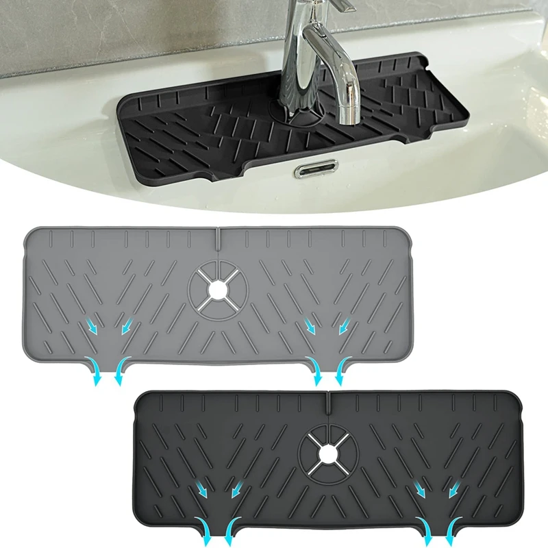 2PCS Kitchen Silicone Faucet Mat Sink Splash Guard Splash Catcher,Sink Water Splash Guards Behind Faucet Absorbent Mats