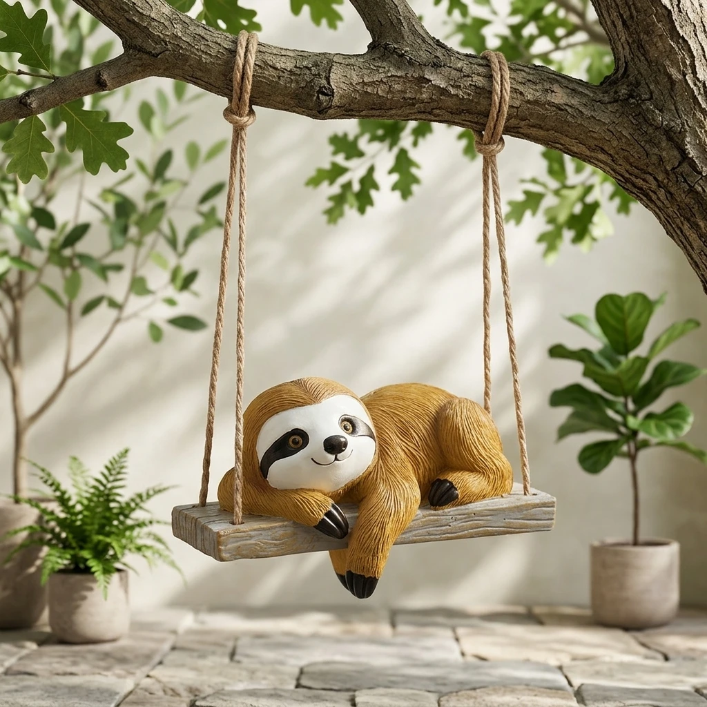 Resin Sloth Swing Ornament Durable Outdoor Tree Decoration for Garden Yard