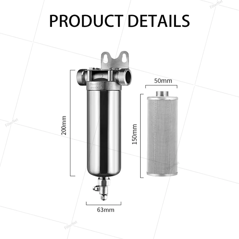 10*2.5 Inches 304 Stainless Steel Hot Water Filter Housing 1/2" 3/4" 1' For High Temperature High Flow