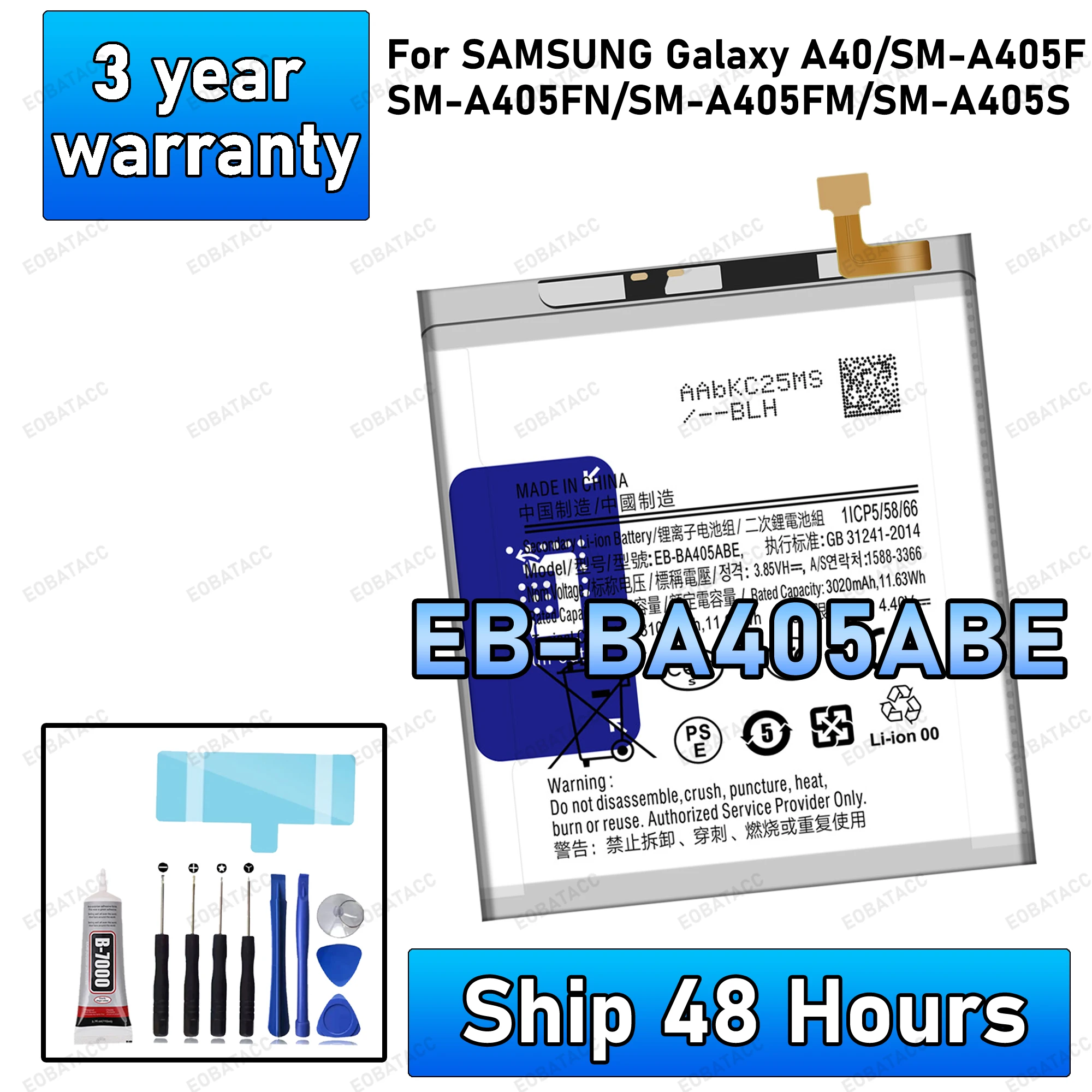 

100% New High Quanlity EB-BA405ABE Battery For SAMSUNG GALAXY A40/SM-A405F/SM-A405FN/SM-A405S Replacement batteria+Free tools