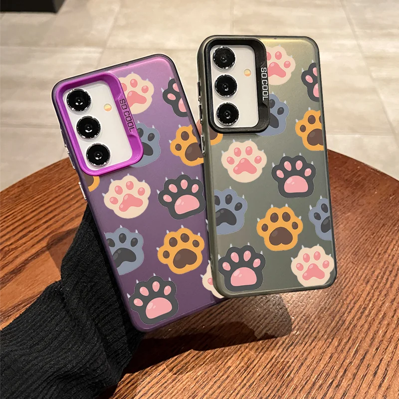 

For Samsung S 20 21 22 23 24 Ultra plus pro fe note 9 Colorful Silver soft phone case cute style animal paw dust cover