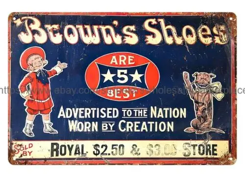 Buster Brown Brown's Shoes metal tin sign home kitchen wall lodge cafes