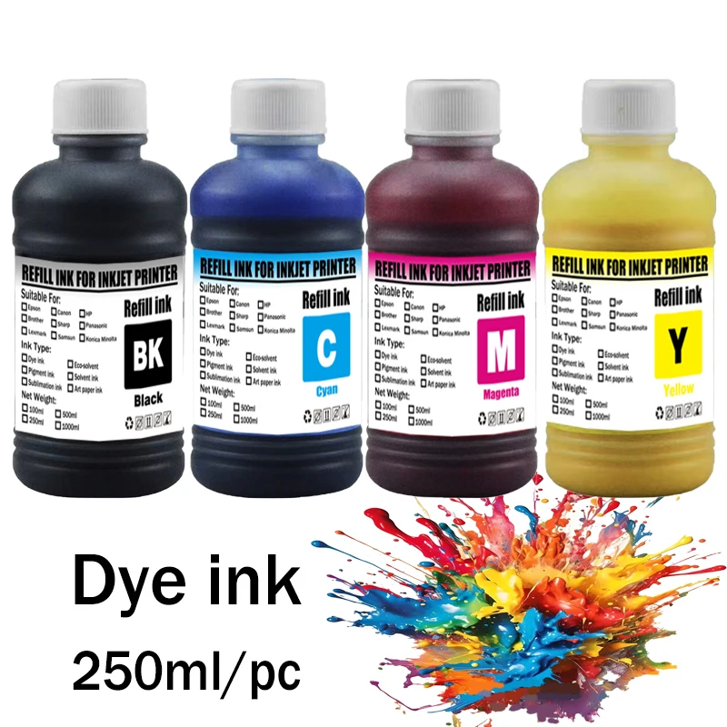 Dye ink Refill kit 250ML For Epson HP 301 302 304 305Xl Canon 40 41 445 446 Brother Lexmark Samsung Dell Inkjet Printer