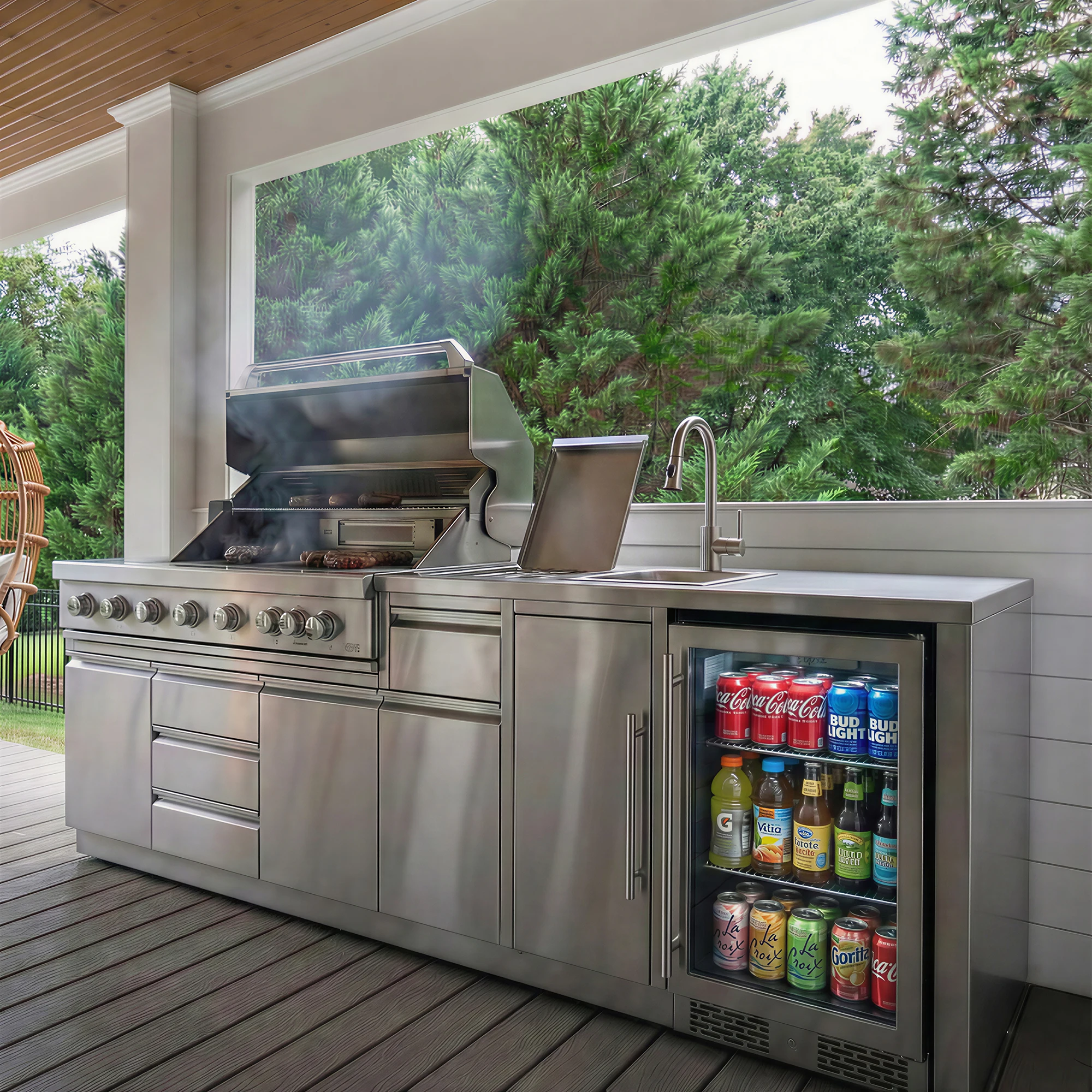 Customized 58L Outdoor Stainless Steel BBQ Grill Luxury Garden Kitchen with Waterproof Cabinets for Dining and Mall Use