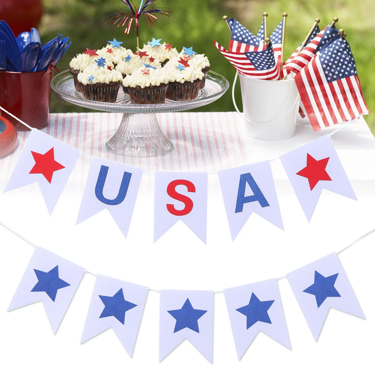 

2Pcs Independence Day Felt Banner Flag Hanging Garland Patriotic Party Decoration America Bunting Memorial Day Decor