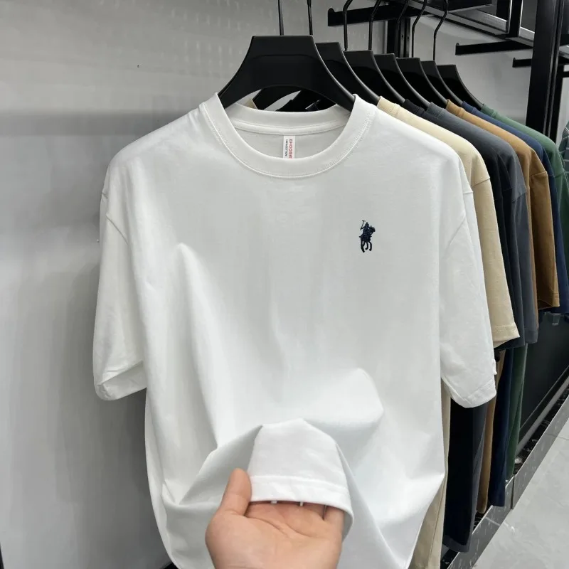 2026 New Trend Pure Cotton Men's Short-Sleeve T-Shirt High-End Brand Pony Print Casual Round-Neck T-Shirt
