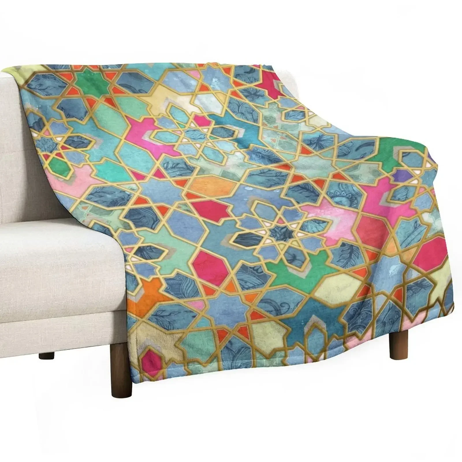 

Gilt & Glory - Colorful Moroccan Mosaic Throw Blanket Extra Large Throw Bed Fashionable Summer Blankets