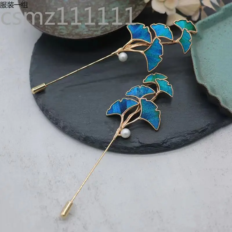 

1382 Original Design Ginkgo Biloba Leaf Feather Imitation Diancui Pearl Chinese Style New Chinese Temperament Brooch