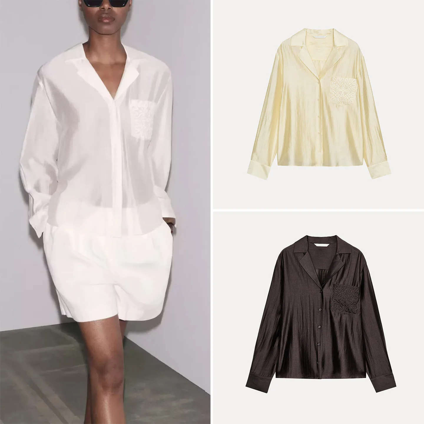 Csa de Mujer con Bolsillo Bordado de Estilo Casual Decorada Otoño 2025 Nueva Moda Personalidad Individual Manga Larga de F...